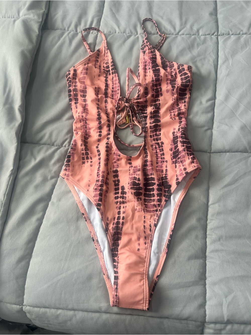 Nasty Gal Peach Pink Tie-Dye One-Piece Swimsuit size 8 (medium)